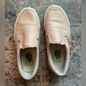 Vans pink leather slip on shoes